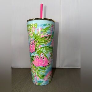 Lilly Pulitzer flamingo straw tumbler 24oz